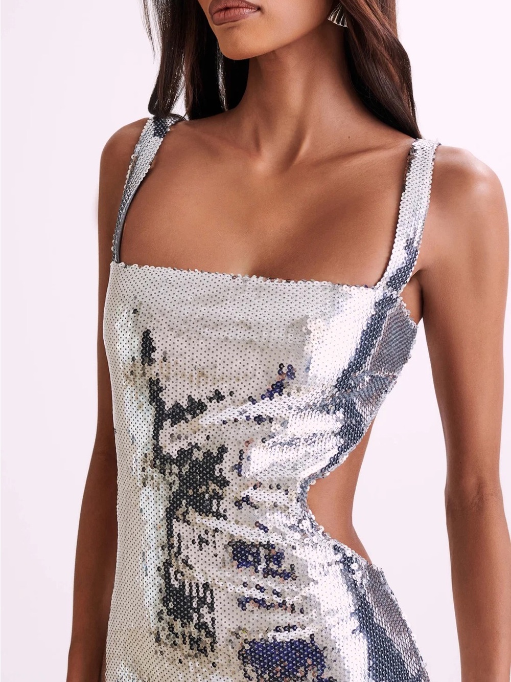 Meshki Silver Sequin Cutout Evening Gown - Women New with tags - Picture 2 of 5